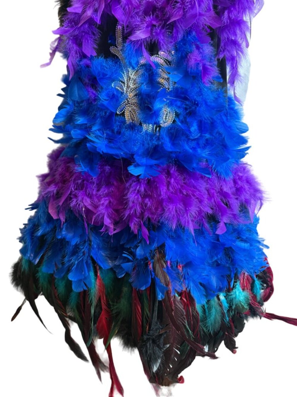 Feather Strappy Ballerina / Mardi Gras Dress Halloween Costume Blue & Purple M/L - Picture 4 of 8